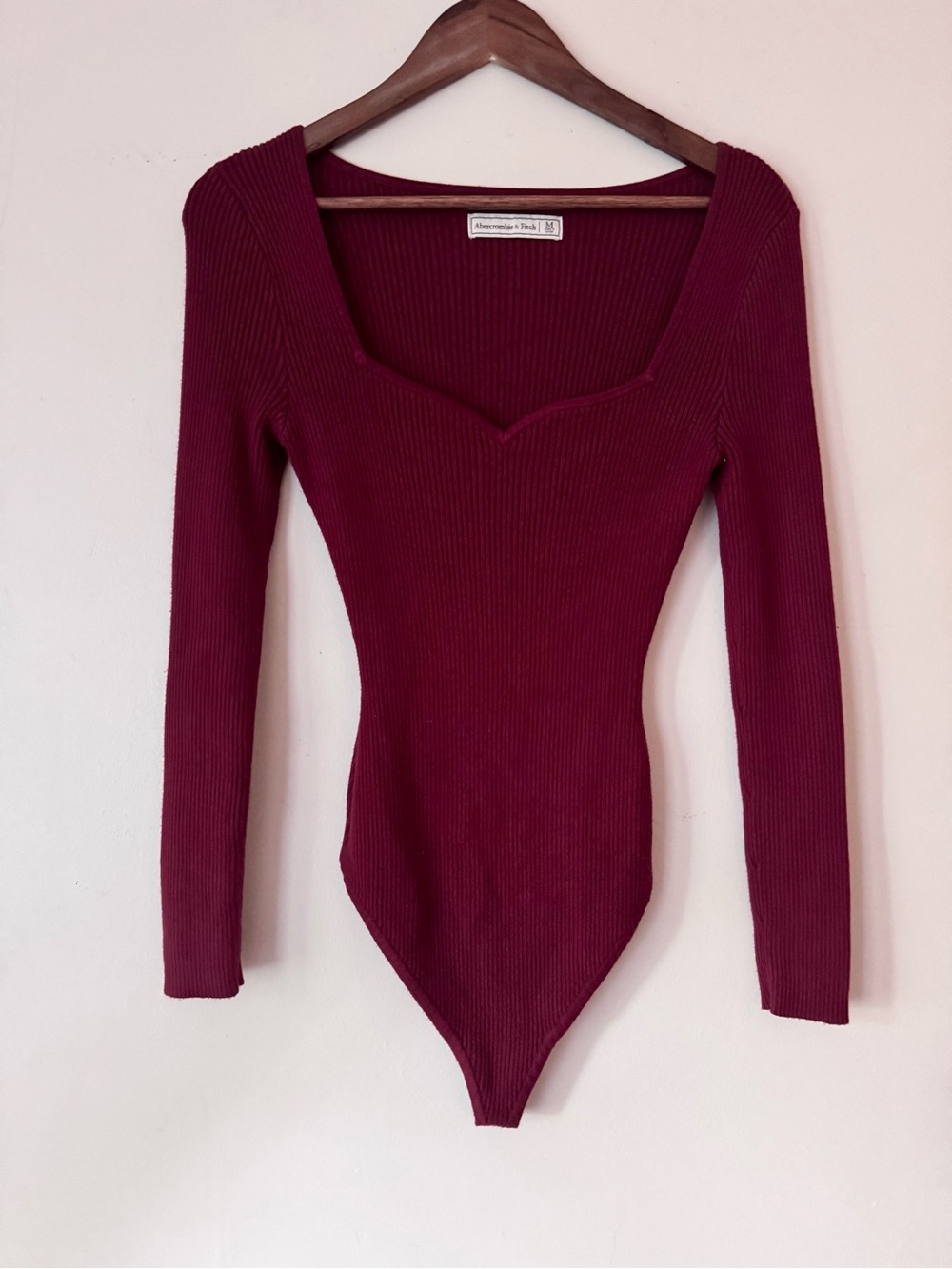 Abercrombie & Fitch Ribbed Long-Sleeve Burgundy Bodysuit - Size M